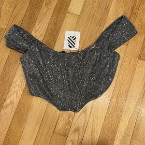 Gray sparkly top in small